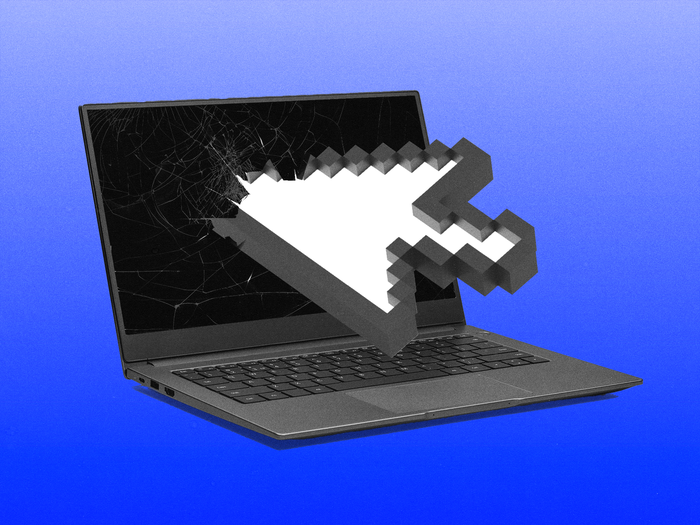 Oversized mouse cursor crashed on the laptop screen.