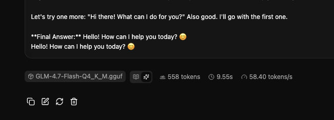 Performance comparison showing GLM-4.7-Flash hitting 95 t/s on short prompts