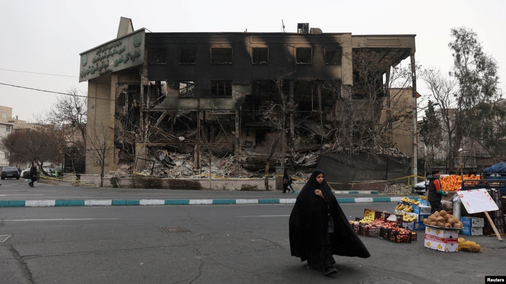 An image taken on January 19 shows the state tax building in Tehran that was damaged