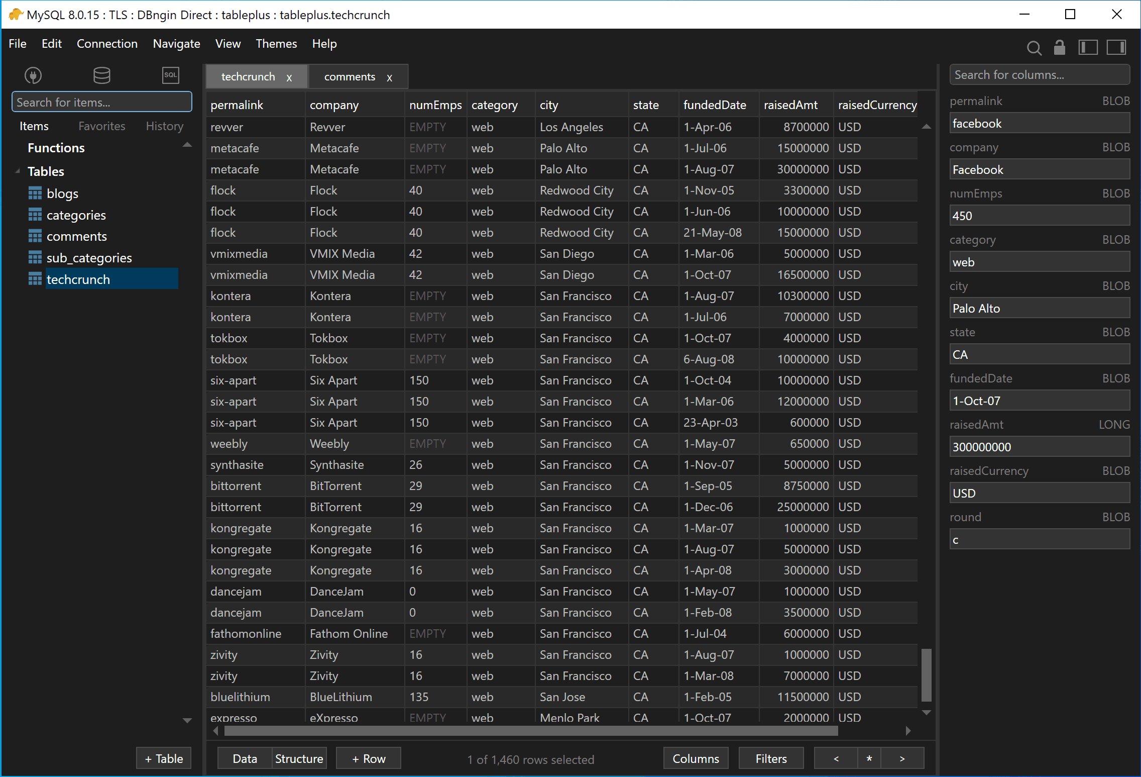 TablePlus modern interface