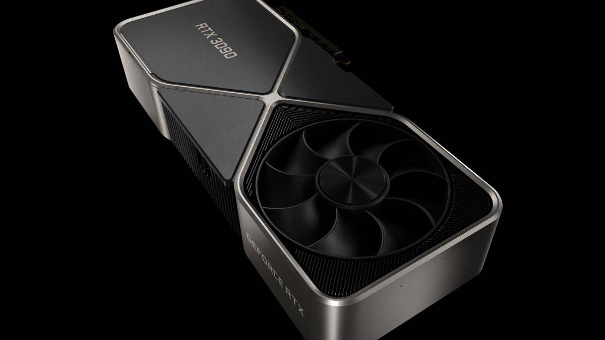RTX 3090 graphics card on a black background