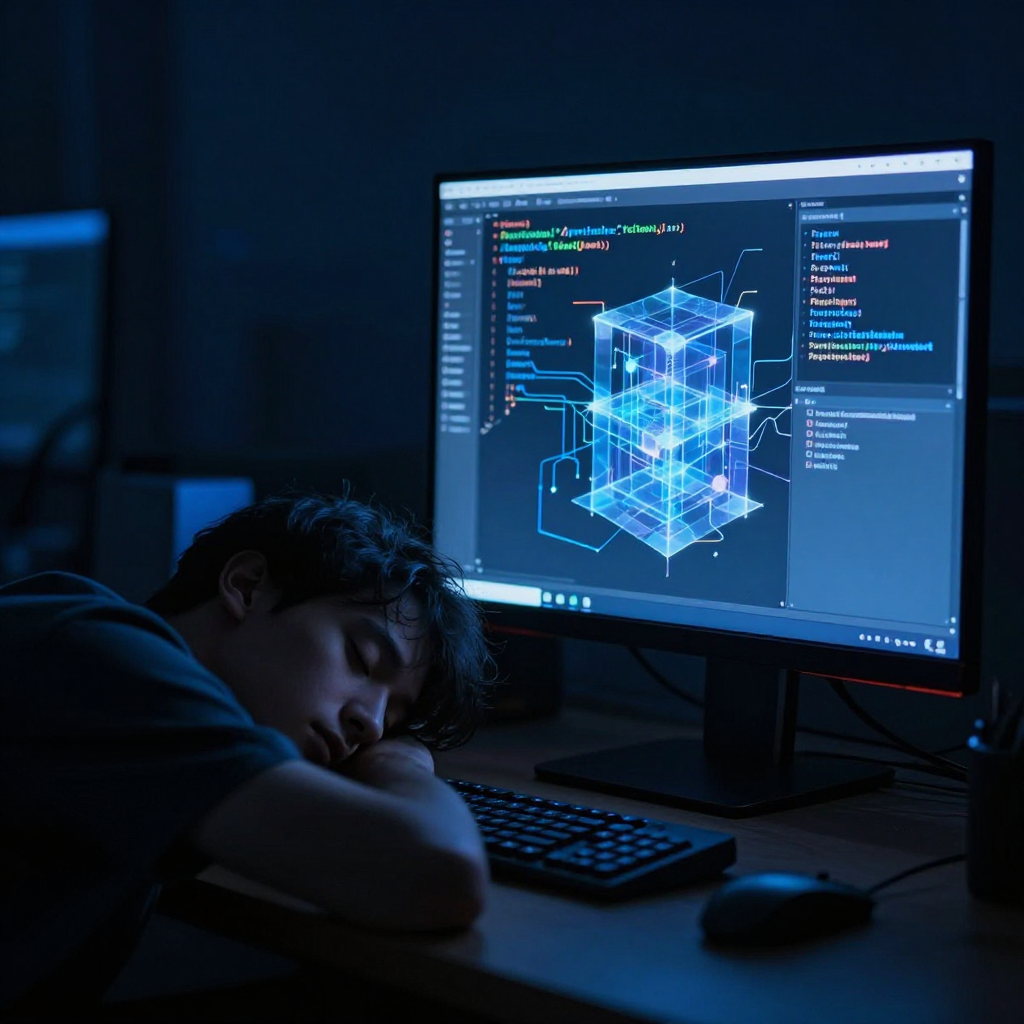 Abstract visualization of AI self-modifying code concepts