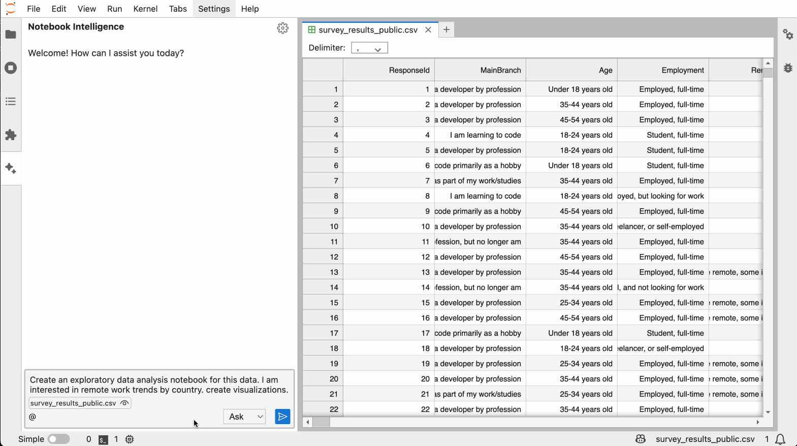 Live demonstration of AI agent executing code autonomously in a notebook environment