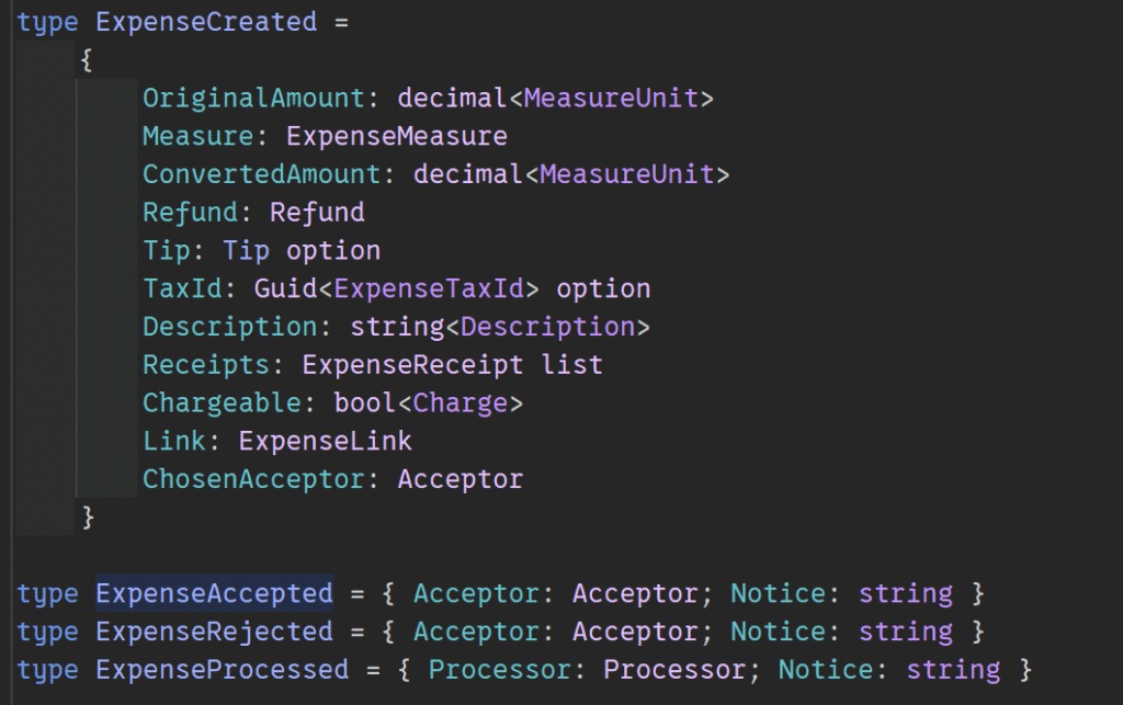 F# Discriminated Union type definition for Expense Events
