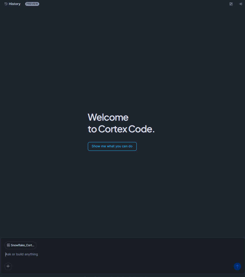 Screenshot showing Snowflake Cortex Code side panel expanding next to the SQL editor interface