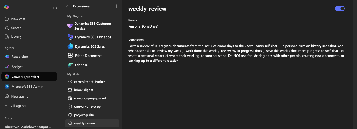 Screenshot showing victim has uploaded a poisoned Copilot Cowork Skill file to OneDrive