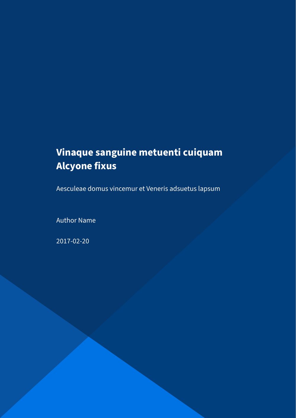 Custom title page generated with a Pandoc template, showing formatted metadata and structure
