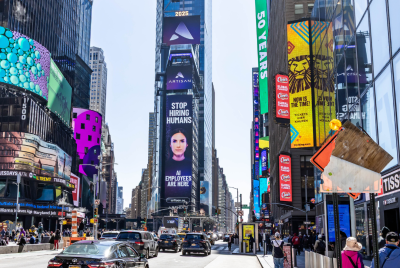 'Stop Hiring Humans' billboard TS