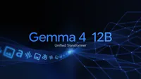 Gemma 4 12B unified transformer architecture, showing direct input of text, image, and audio without separate encoders