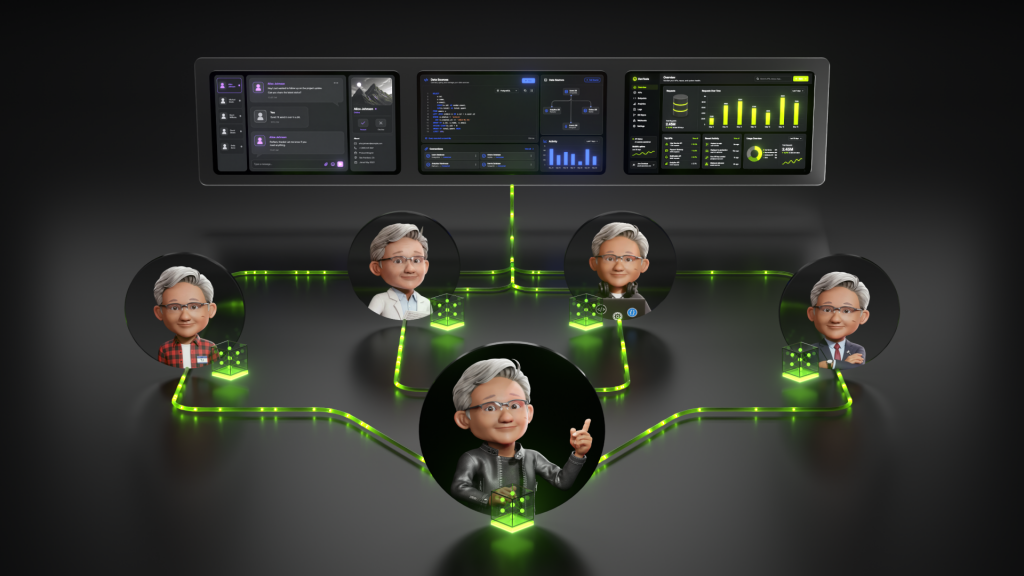 Illustration of Nvidia's Nemotron-3 Ultra, showing a powerful AI chip with interconnected nodes representing its advanced architecture.
