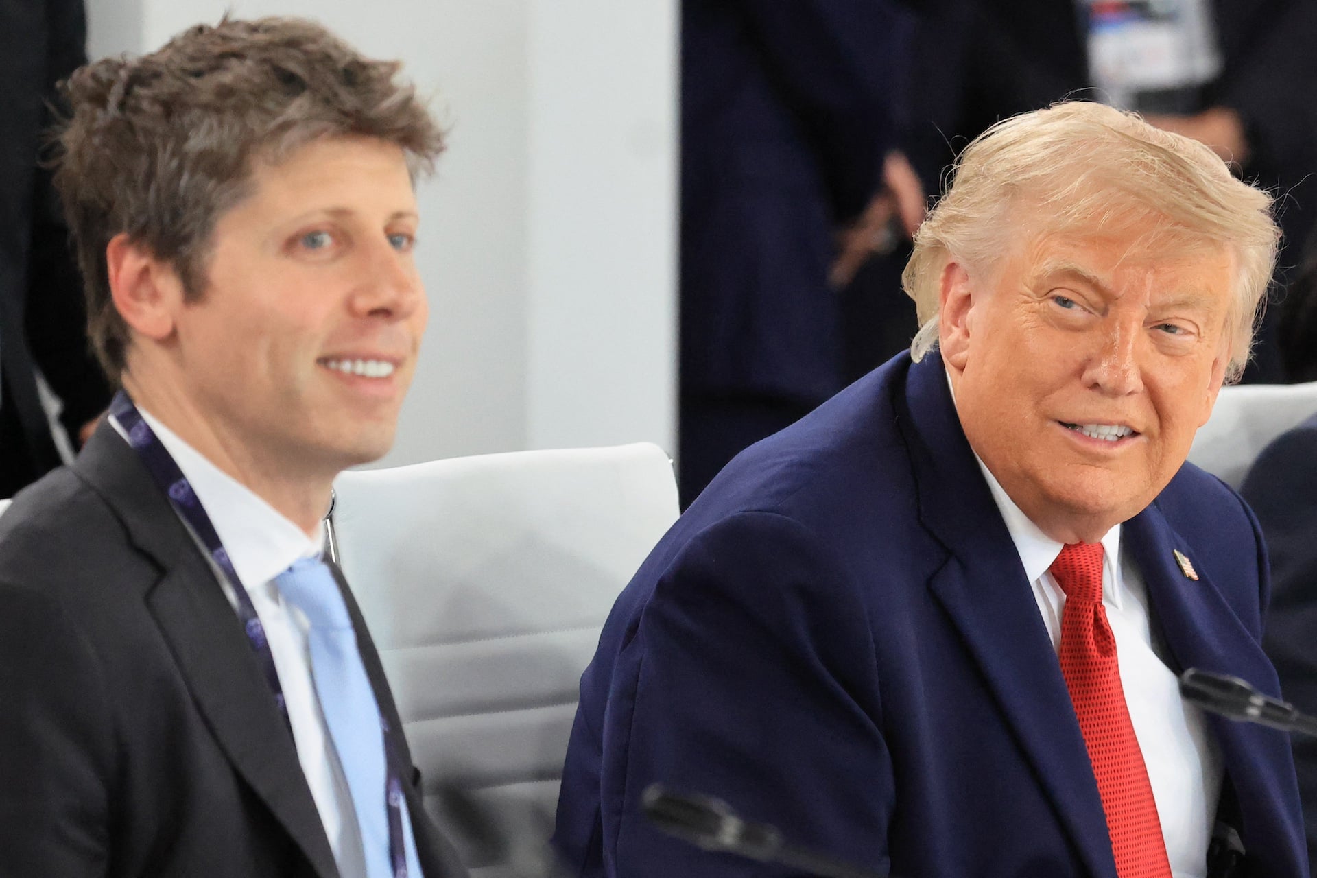 Sam Altman and Donald Trump photographed together during the 2026 G7 Summit in Vian les Bains.