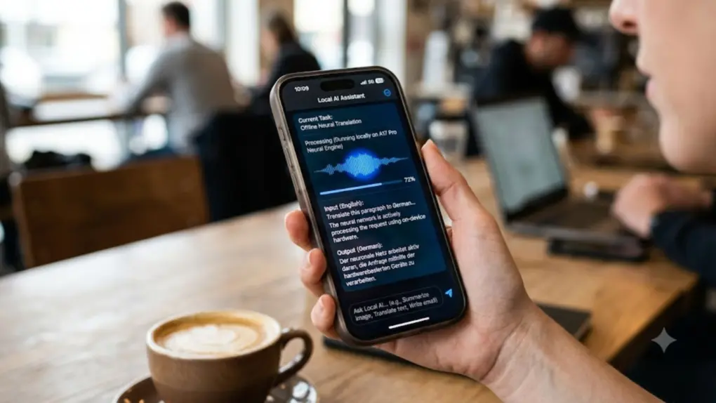 An AI-generated image of an iPhone running on-device AI model