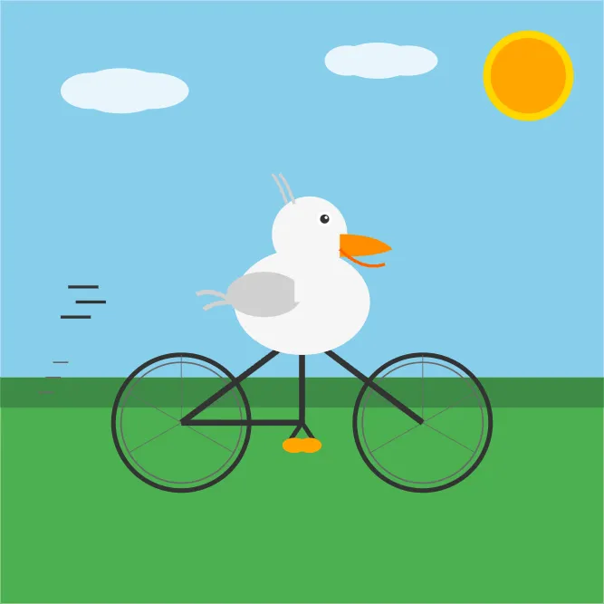 Glitchy, abstract SVG image of a pelican riding a bicycle generated by an extreme 2-bit quantized model