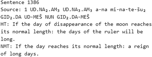Example of a proper translation from the 5-text test with T2E