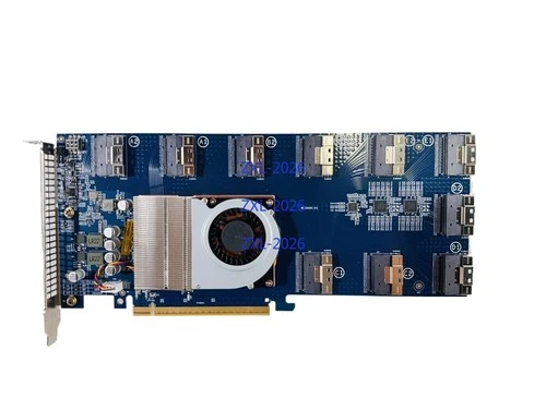 PLX88096 expansion card with PCIe 4.0 x16 to 10 SFF-8654 ports
