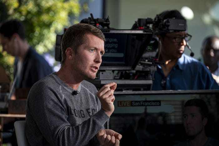 Clement Delangue, CEO of Hugging Face, sits in front of a camera