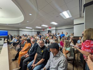 Grimes County residents at a public meeting discussing the proposed SpaceX Terafab facility.