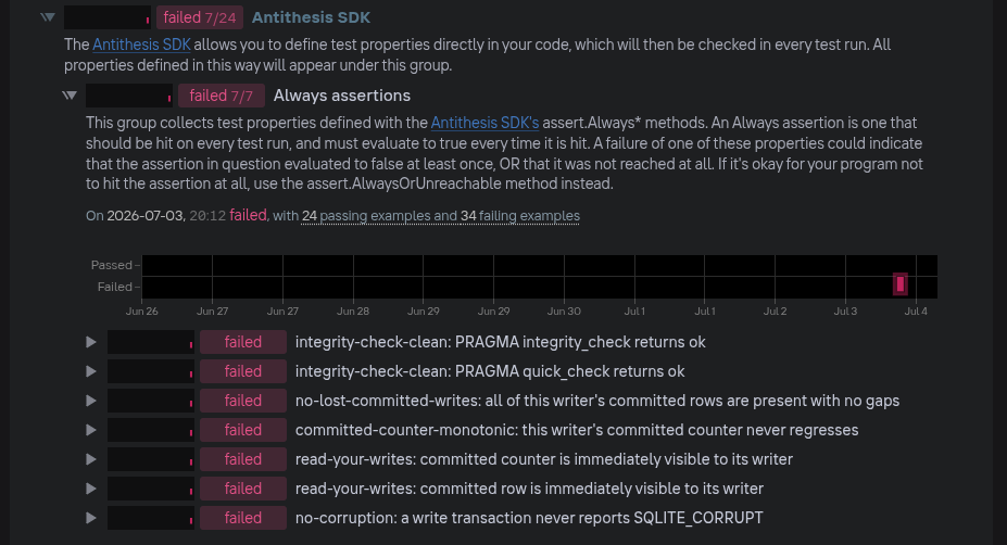 Screenshot of the SQLite 3.51.2 triage report showing the detected corruption