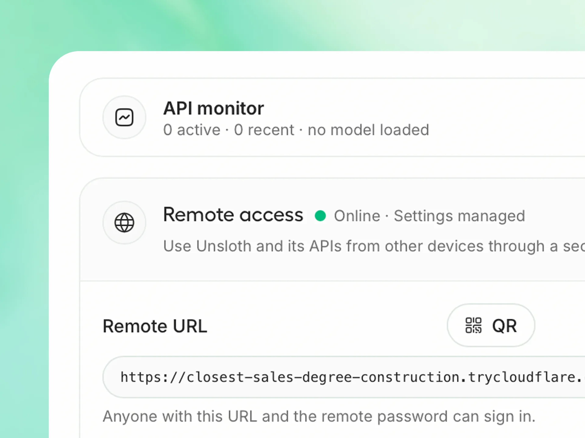 Secure remote access to Unsloth Desktop using Cloudflare HTTPS tunnel