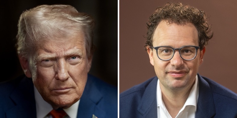 Side-by-side portraits of Donald Trump and Dario Amodei
